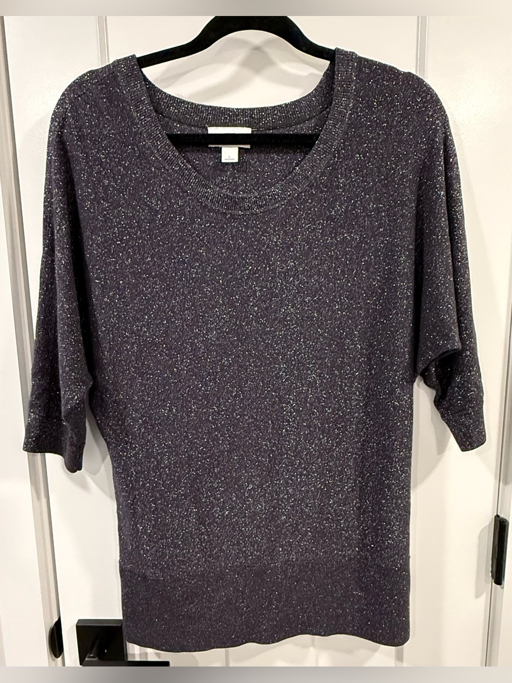 LOFT Sparkle Scoop-Neck Sweater in Deep Charcoal